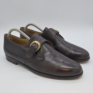 Cole Haan Brown Leather Monk Strap Slip-On Loafers with Gold Buckle